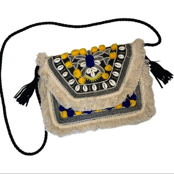 Bohemian Beaded with Fringe Crossbody Bag - Picture 1 of 5